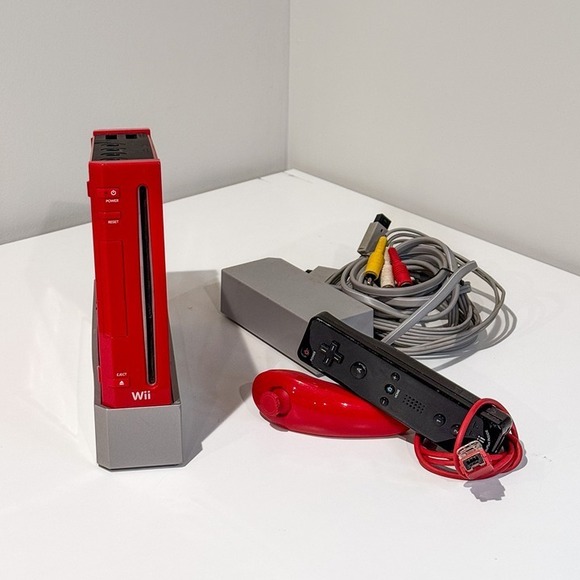 Nintendo Other - Red Nintendo Wii Console Bundle RVL-001 w/ Controller, Nunchuk, Cables - Tested